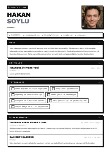 Gazeteci CV Örnekleri cv indir